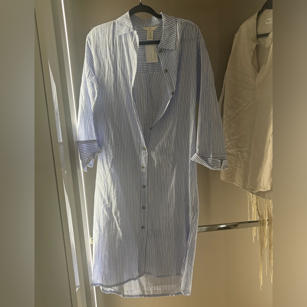 H&M striped shirt dress, front button shirt dress